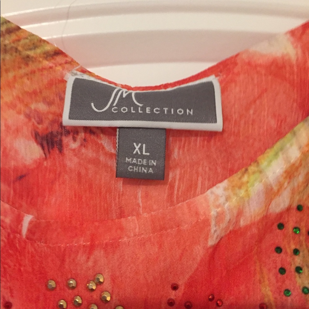 Orange, White, Brown and Green Blouse
